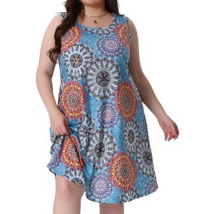 Agnes Orinda Women's Plus Size Boho Sleeveless Round Neck Midi Beach Sundress with Pocket - 1 of 4