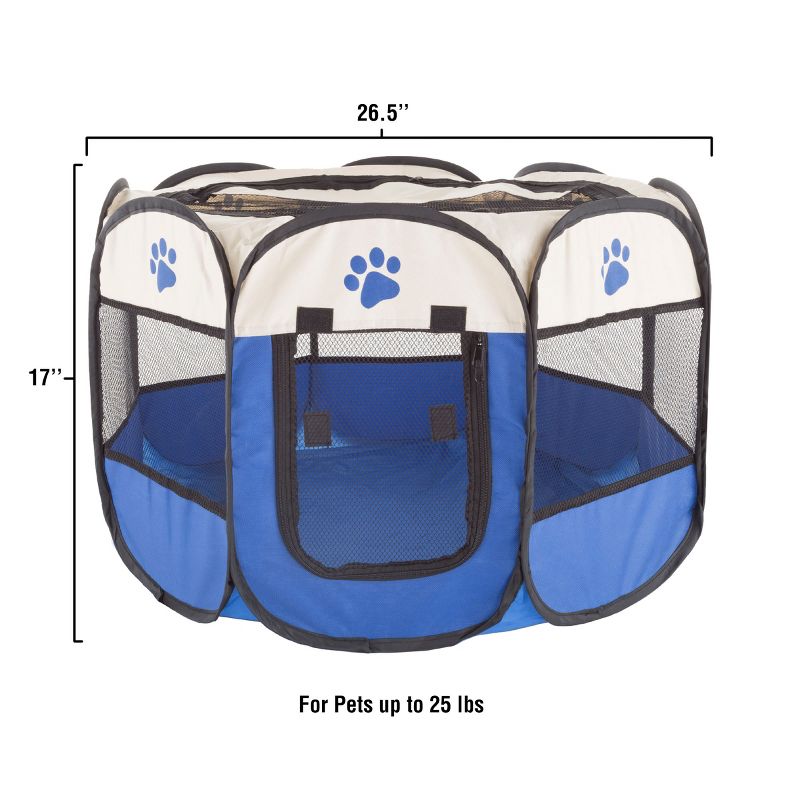 Pop-Up Pet Playpen - 26-Inch Indoor and Outdoor Dog Kennel with Carrying Bag - Portable Pet Enclosure for Dogs and Small Animals by PETMAKER (Blue), 2 of 9
