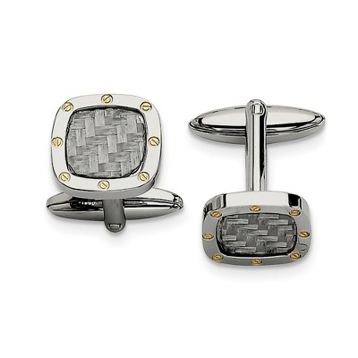 Black Bow Jewelry Men's Stainless Steel, Gray Carbon Fiber & Gold Tone 14mm Cuff Links