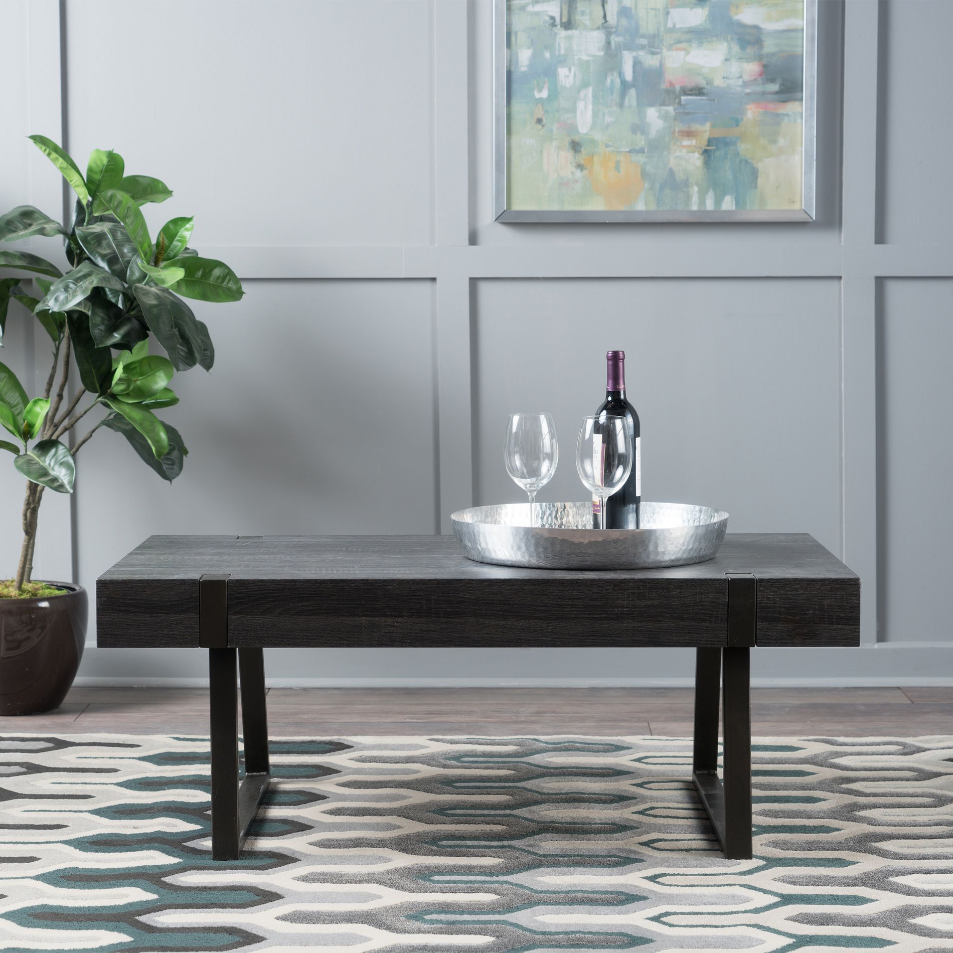 GDFStudio Francie Industrial 43.25" Coffee Table with Sled Legs