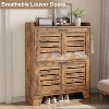 Shoe Cabinet Storage for Entryway, Narrow Shoe Cabinet with 2 Flip Drawers, Freestanding Hidden Slim Shoe Organizer Cabinet with Hooks Rustic Brown - 3 of 4