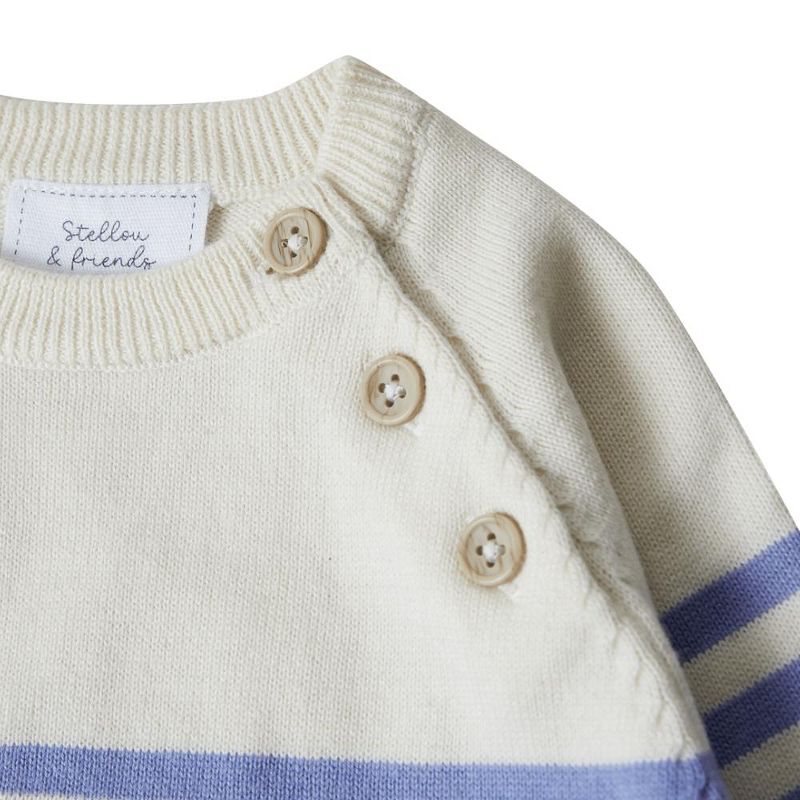 Stellou & Friends 100% Cotton Knit Striped Baby Toddler Boys Girls Long Sleeve Sweater with Shoulder Button Closure, 4 of 6