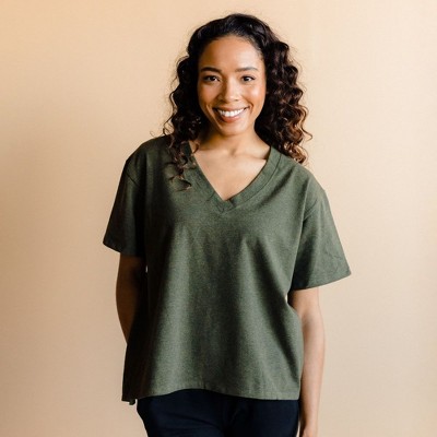 Of an Origin Oversized Organic Multi-way Maternity to Nursing Vneck Tee, Heather Forest