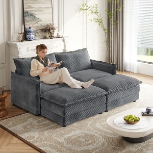 75" Corduroy Cloud Modular Sectional Sofa Bed with 2 Movable Ottomans, Recliner Couch with Dual-Layer Cushions - 1 of 4