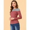 INSPIRE CHIC Women's Color Block Round Neck Long Sleeves Striped Basic T-Shirt - 3 of 4