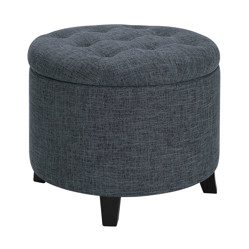 Breighton Home Designs4Comfort Round Storage Ottoman Stormy Gray Fabric