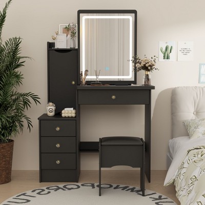 FUFU&GAGA Makeup Vanity Set with Mirror and Stool Makeup Table