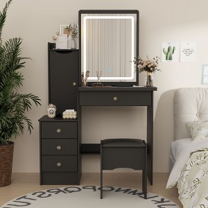 FUFU&GAGA Makeup Vanity Set with Mirror and Stool Makeup Table - 1 of 4