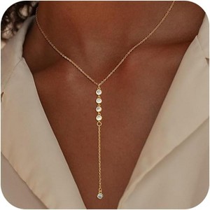 Gold Bow Pendant Necklace for Women, 14K Gold Plated CZ Bead Choker Christmas Gift - 1 of 4