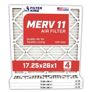 Filter King 17.25x26x1 Air Filter | 4-PACK | MERV 11 HVAC Pleated A/C Furnace Filters | MADE IN USA | Actual Size: 17.25 x 26 x .75" - 1 of 4