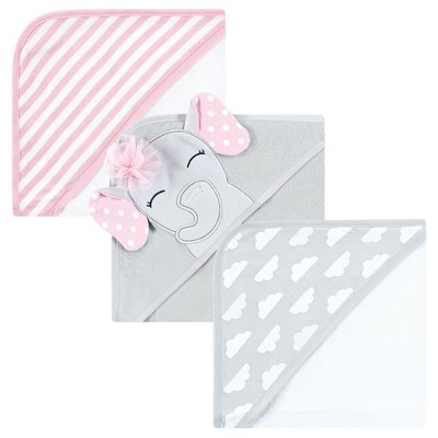 Hudson Baby Infant Girl Cotton Rich Hooded Towels, White Dots Pretty Elephant, One Size