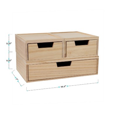 Light Natural Paulownia Wood Stackable Storage Boxes with Drawers, Set of 3