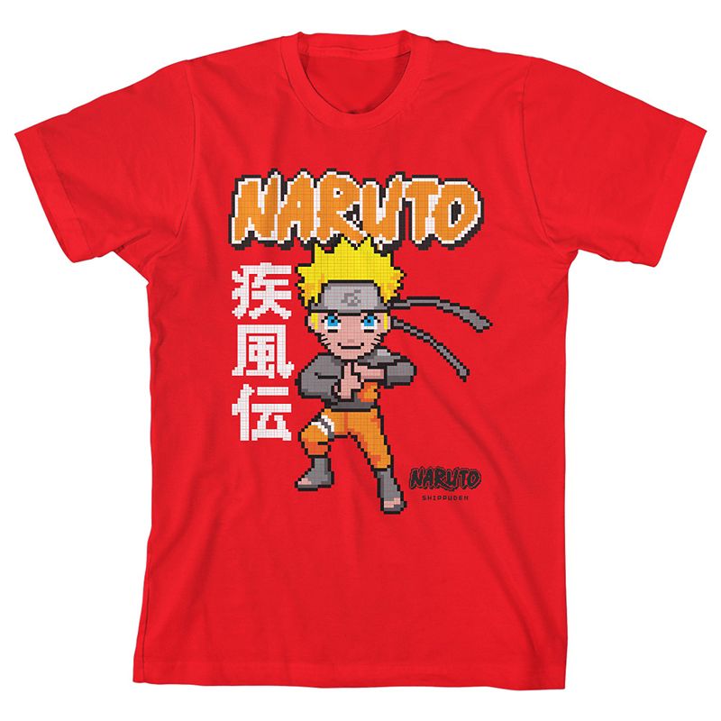 Naruto Shippuden Pixel Character Youth Red Graphic Tee, 1 of 2