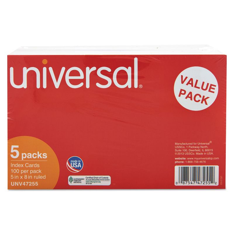 UNIVERSAL Ruled Index Cards 5 x 8 White 500/Pack 47255, 1 of 7