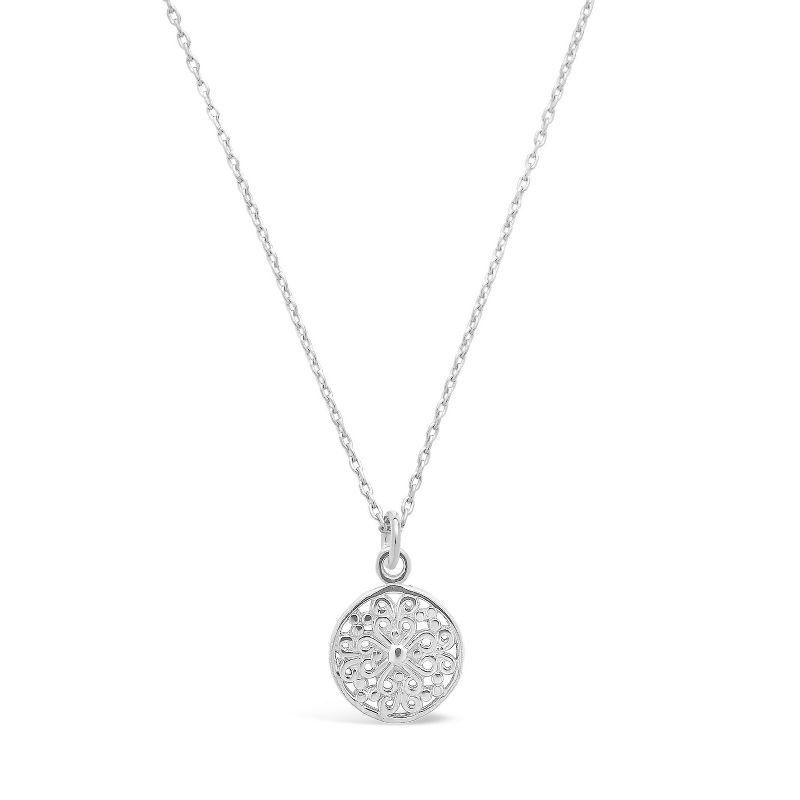 SHINE by Sterling Forever Sterling Silver Intricate Cutout Disk Pendant Necklace, 1 of 7