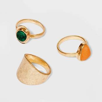 Worn Gold Semi-Precious Turquoise & Aventurine Trio Ring Set 3pc - Universal Thread™ Green/Orange 7