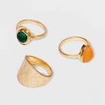 Worn Gold Semi-Precious Turquoise & Aventurine Trio Ring Set - Universal Thread™ Light Pink/Green/Orange 7