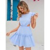 Clearlove Women's Ruffle Cap Sleeve Crew Neck Layered Elastic Expose Waist Tie Back Mini Dress - 3 of 4
