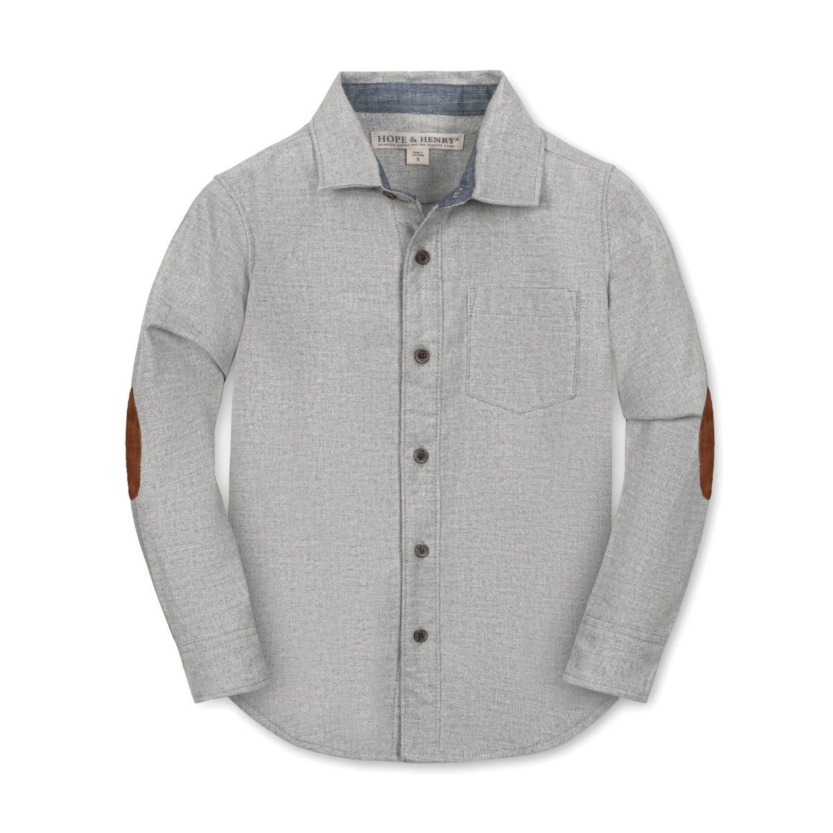 Hope & Henry Boys' Long Sleeve Plaid Flannel Button Down Shirt with Elbow Patches, Kids