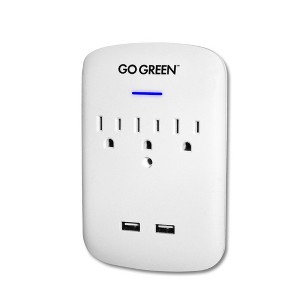 GoGreen Power (GG-13000USB2) 3 Outlet 2.4A USB Wall Tap with Surge Protection, White - 1 of 3