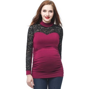 Pokkori Mock Neck Lace Panel Maternity Top - 1 of 4