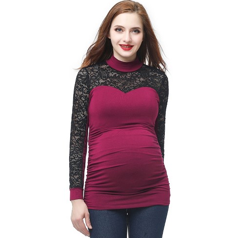 Pokkori Mock Neck Lace Panel Maternity Top - image 1 of 4