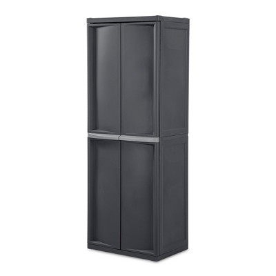Sterilite 2-Pack 4 Shelf Cabinet, Plastic Organization Storage Unit, Organizer for Bins in the Garage, Basement, Attic, Mudroom, Gray