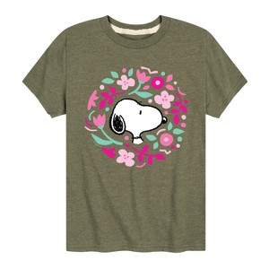 Boys' - Peanuts - Snoopy Valentine Floral Circle Short Sleeve Graphic T-Shirt - 1 of 4