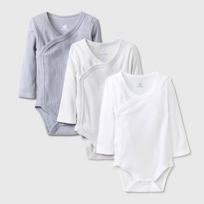 Baby Boys' 3pk Wide Rib Side Snap Long Sleeve Bodysuit - Cloud Island™ Gray Newborn