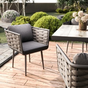 POVISON Gray Outdoor Dining Chairs Set of 2,  All-Weather Rattan Conversation Chairs with Soft Cushions for Backyard Deck - 1 of 4