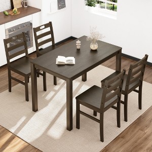 Captiva Designs 5 Pieces Dining Set with Solid Premium Rubberwood Rectangular Table & 4 Comfortable Chairs - 1 of 4