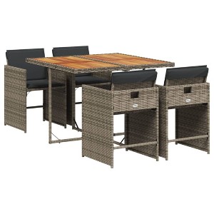 vidaXL Patio Dining Set - 5 Piece Outdoor Furniture with Cushions, PE Rattan, Gray Poly Rattan, Garden/Backyard Patio Set - 1 of 4