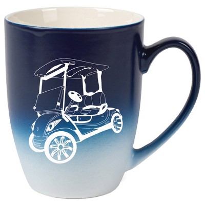 Elanze Designs 12 Ounce Vibrant Two Toned Ombre Ceramic Tea Coffee Cup Mug Blue White Rolling Golf Cart