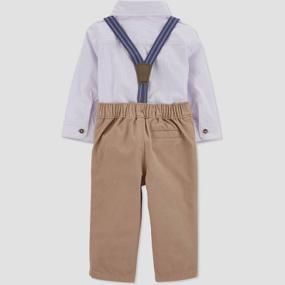 Image of Carter's Just One You® Baby Boys' Striped Suspender Top & Pants Set with Bow Tie - Purple/Khaki Newborn