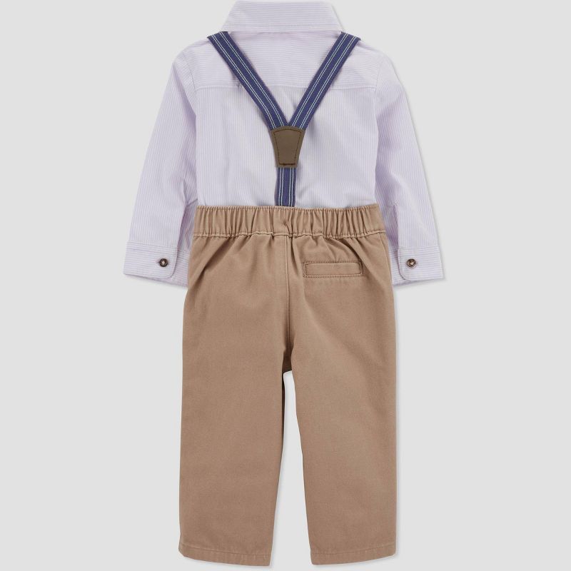 Carter's Just One You® Baby Boys' Striped Suspender Top & Pants Set with Bow Tie - Purple/Khaki, 3 of 6