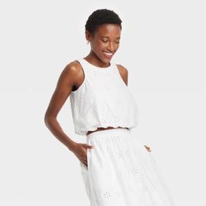 Women's Eyelet Bubble Hem Shirt - A New Day™ White - 1 of 3