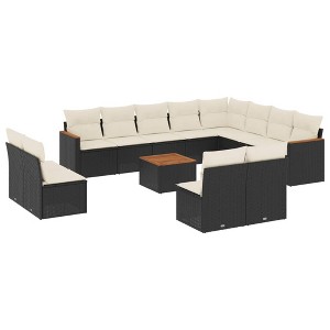 vidaXL 13 Piece Patio Sofa Set with Cushions Black and Cream - With Table - 1 of 4