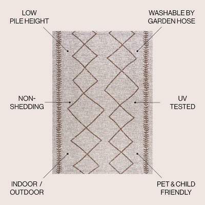 Beige and Brown Trellis Synthetic Rectangular Area Rug