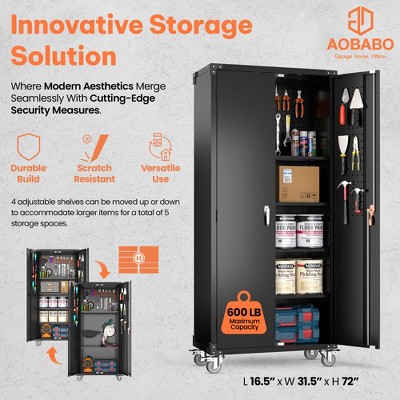 Aobabo 2 Doors Lockable Garage Metal Storage Cabinet On Wheels 35 4 Inches Small Steel Rolling Tool Storage Cabinet For Home Office Garage