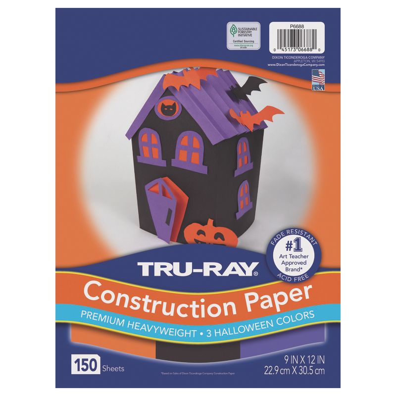 Tru-Ray® Construction Paper Halloween, Black, Orange, Purple, 9" x 12", 150 Sheets Per Pack, 3 Packs, 2 of 10