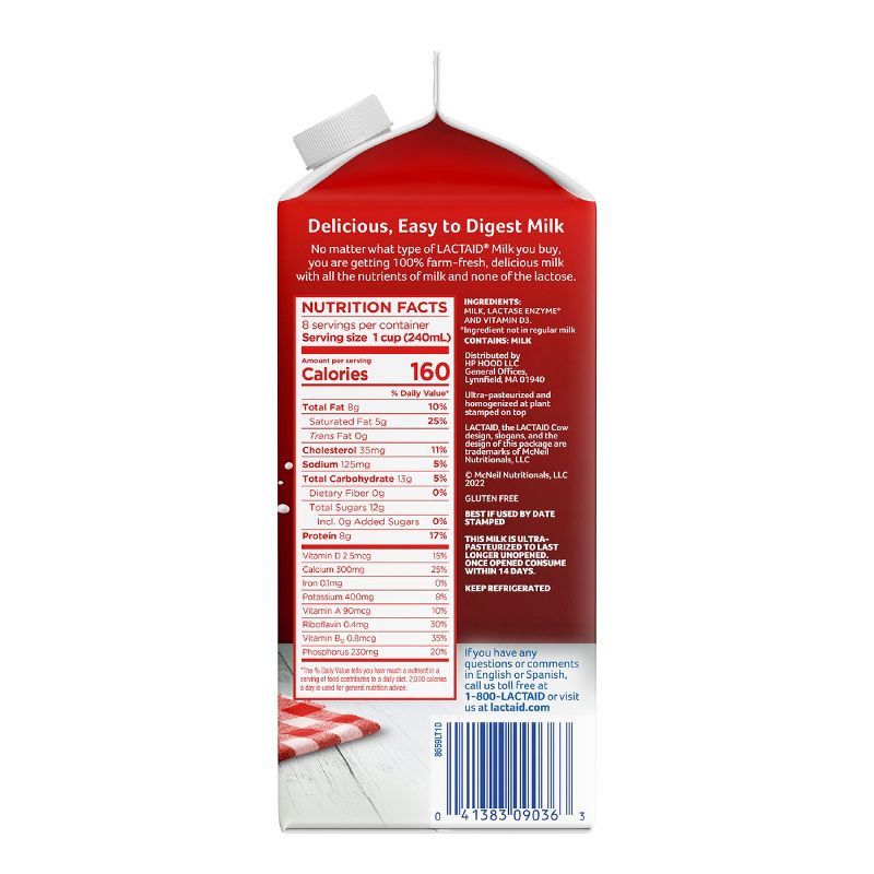 Lactaid Lactose Free Whole Milk - 0.5gal, 3 of 8