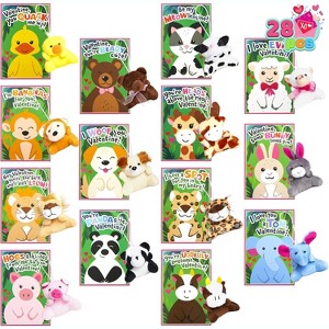 Joyfy 28 Pcs Valentines Day Gifts Cards with Animal Plush Toy KeyChain for Kids, Fidget Toy for Valentine's Party Favor and Classroom Exchange Gifts - 1 of 4