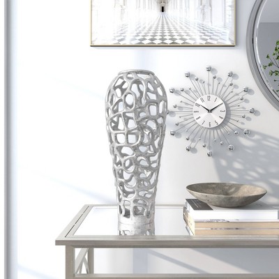 Elegant 19'' Silver Aluminum Bouquet Vase with Hole Design