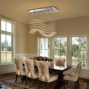 Siljoy Modern Rectangular Crystal Chandelier Wave Raindrop Pendent Flush Mount Ceiling Light Fixture Indoor - 1 of 4