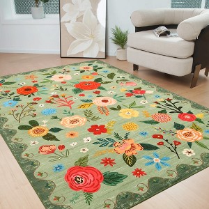 COZONY Vintage Floral Area Rug, Machine Washable Low Pile Carpet with Non-Slip Backing for Living Room & Bedroom indoor - 1 of 4