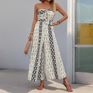 Women's Halter Wide Leg Casual Jumpsuit Perfect Summer Boho Romper Long Pants - 1 of 4