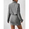 Long Lantern Sleeve Ribbed Knit Sweater Dress, Turtle Neck Bodycon Mini Pullover Dress for Women, Fall and Winter Fashion Grey - 3 of 4