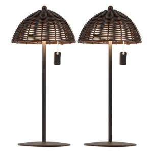 JONATHAN Y Tilly Modern Coastal Indoor/Outdoor Wicker Shade Rechargeable/Cordless Dimmable Integrated LED Table Lamp - 1 of 4