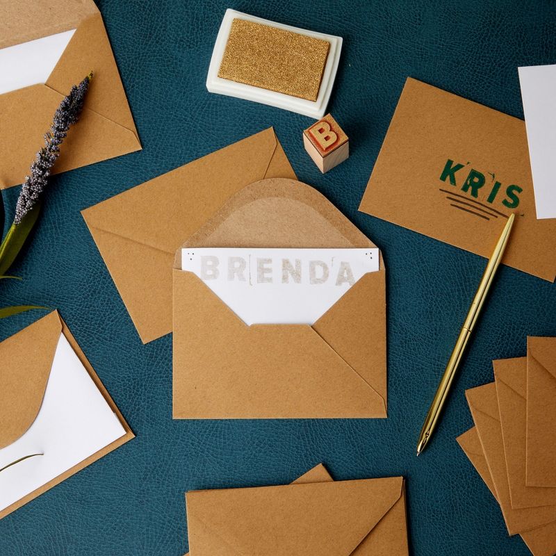 Juvale 100-Pack A1 Brown Kraft Paper Envelopes 5 x 3 Gummed Seal V-Flap for Invitation Greeting Cards, 2 of 6