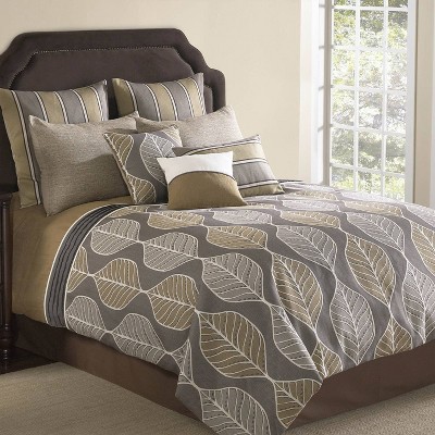 Queen 9pc Brenda Comforter Set Brown - Riverbrook Home